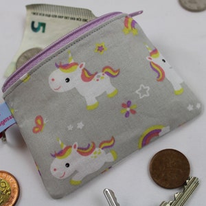 GELDBÖRSE / GELDBEUTEL / PORTEMONNAIE für Kinder "Regenbogen-Einhorn" - Minibörse, Schlüsseltäschchen, Reißverschlusstäschchen