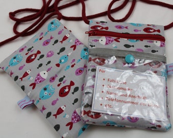 POUCH POITRINE pour enfants « Poisson » avec compartiment transparent / fenêtre d’observation avec bandes réfléchissantes;  Portefeuille, sac de billetterie, portefeuille pour enfants