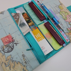 Travel case / travel organizer for families 4/meter World Map different interior colors available Smaragdgrün