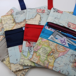 Reiseetui MODELL 3/M "Weltkarte" - Reisebrieftasche, Tickettasche, Reisepasshülle, Dokumententasche - verschiedene Innenfarben verfügbar!