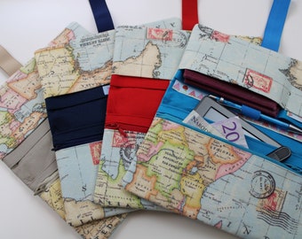 Travel case MODEL 3/meter "World Map" - travel wallet, ticket bag, passport cover, document bag - various interior colors available!