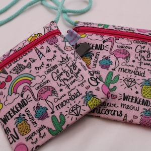 Kinder-BRUSTBEUTEL "Girl Power" mit Reißverschluss und Reflektorfähnchen; Brusttasche, Geldbörse, Geldbeutel