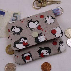 Kinder-Geldbeutel "Kleiner Pinguin/beige" mit Reißverschlussfach, Steckfach und Schlüsselring, Geldbörse, Minibörse, Portemonnaie