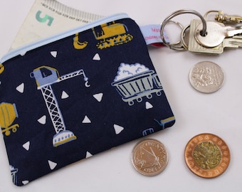 BOURSE / BOURSE / PORTEFEUILLE pour enfants "Véhicules de chantier bleu" - mini portefeuille, pochette à clés, pochette zippée