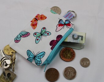GELDBÖRSE / GELDBEUTEL / PORTEMONNAIE für Kinder "Schmetterlinge" - Minibörse, Schlüsseltäschchen, Reißverschlusstäschchen