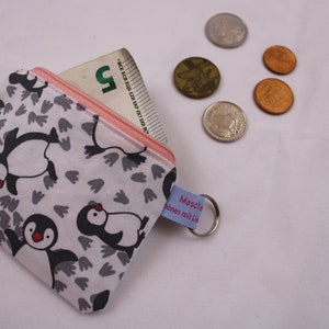 GELDBÖRSE / GELDBEUTEL / PORTEMONNAIE für Kinder "Hüpfende Pinguine" - Minibörse, Schlüsseltäschchen, Reißverschlusstäschchen