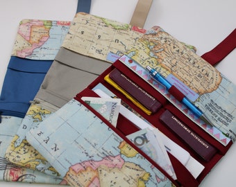World map travel case MODEL 4/S - various interior colors available! - Travel wallet, ticket bag, passport cover, document bag