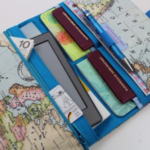 Travel case / travel organizer for families 4/meter World Map different interior colors available Türkisblau