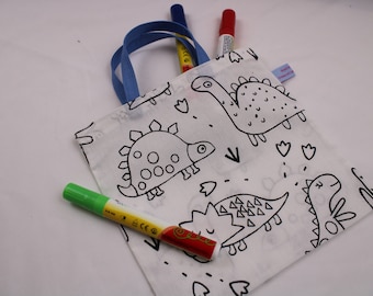 Ausmaltasche für Kinder "Dinosaurier" - Geschenktasche, Mitgebseltüte, Kindergartentasche, Kinderparty, Kindergeburtstag
