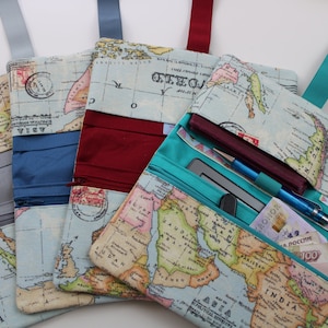 Reiseetui MODELL 3/M "Weltkarte" - Reisebrieftasche, Tickettasche, Reisepasshülle, Dokumententasche - verschiedene Innenfarben verfügbar!