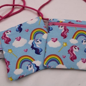 Kinder-BRUSTBEUTEL "Zaubereinhorn" mit Reißverschluss und Reflektorfähnchen; Brusttasche, Geldbörse, Geldbeutel