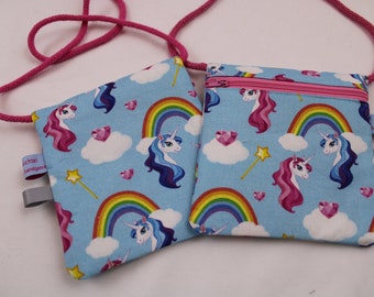 Children's CHEST POUCH "Magic Unicorn" with zipper and reflector flag; breast pocket, purse, wallet