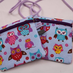 Kinder-BRUSTBEUTEL "Süße Eulen" mit Reißverschluss und Reflektorfähnchen; Brusttasche, Geldbörse, Geldbeutel