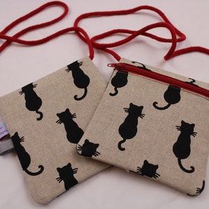 Kinder-BRUSTBEUTEL "Schwarze Katze" mit Reißverschluss und Reflektorfähnchen; Brusttasche, Geldbörse, Geldbeutel