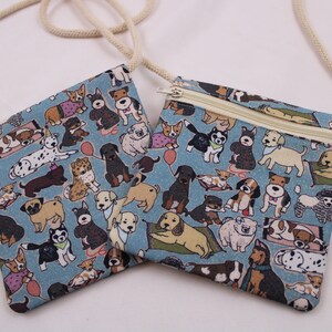 Kinder-BRUSTBEUTEL "Hundeparty" mit Reißverschluss und Reflektorfähnchen; Brusttasche, Geldbörse, Geldbeutel