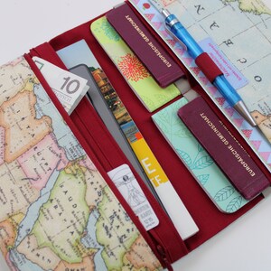 Travel case / travel organizer for families 4/meter World Map different interior colors available Bordeauxrot