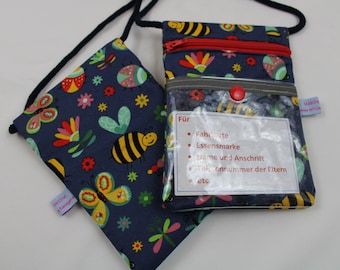 BREAST BAG for children "garden friends" with transparent compartment with reflective strips; Purse, ticket case, child purse