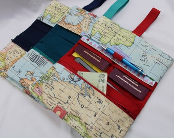 Mallette de voyage carte du monde MODÈLE 4/S - différentes couleurs intérieures disponibles ! - Portefeuille de voyage, pochette pour billets, housse pour passeport, pochette pour documents