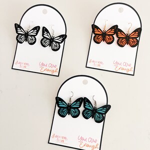 Vlinderoorbellen, 3D-geprint, 3D-geprinte oorbellen, sieraden, leuke sieraden, kleurrijk, je bent genoeg, handgemaakte oorbellen, vlinder
