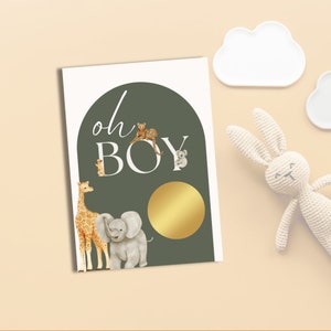 Babyshowerspel, kraskaart, babyshower, aangepaste kras, jongen of meisje, geslacht onthullen, babyfeest, safari