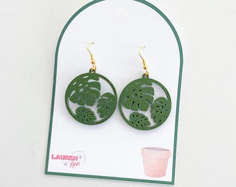 Monstera Earrings, Plant Lover, Plant Gift, Houseplants, Jewelry, Dangle Earrings, Green, Monstera, Plant Addict, Gardening, 3D Printed