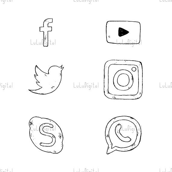 Vector Hand Drawn Social Media Icons Social Media Icons Set Etsy
