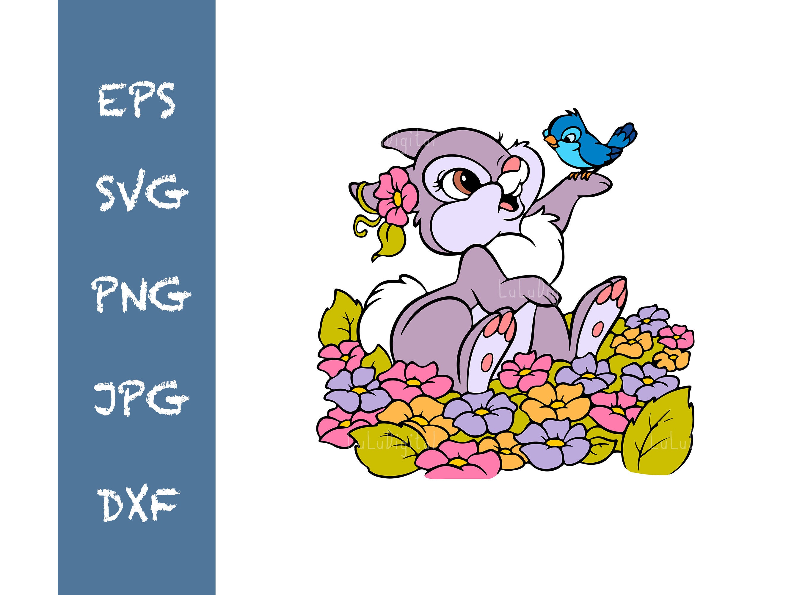 Thumper with flowers and bird /Bambi/ svg png eps jpg dxf | Etsy