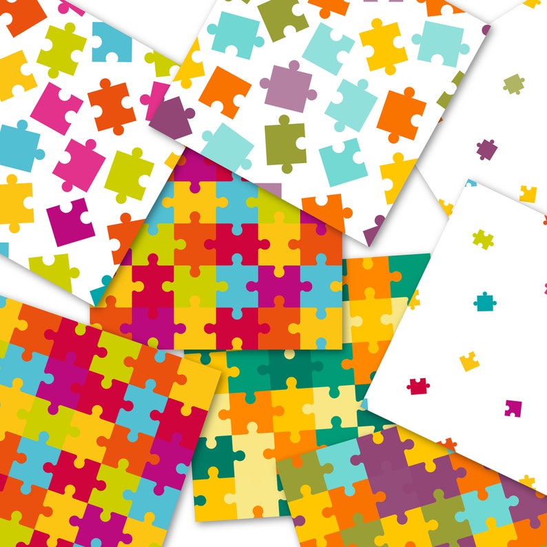 Jigsaw Puzzles Digital Paper/ Puzzle patterns/Printable paper/ Etsy