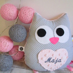 Owl cuddly Minky with baby name image 2