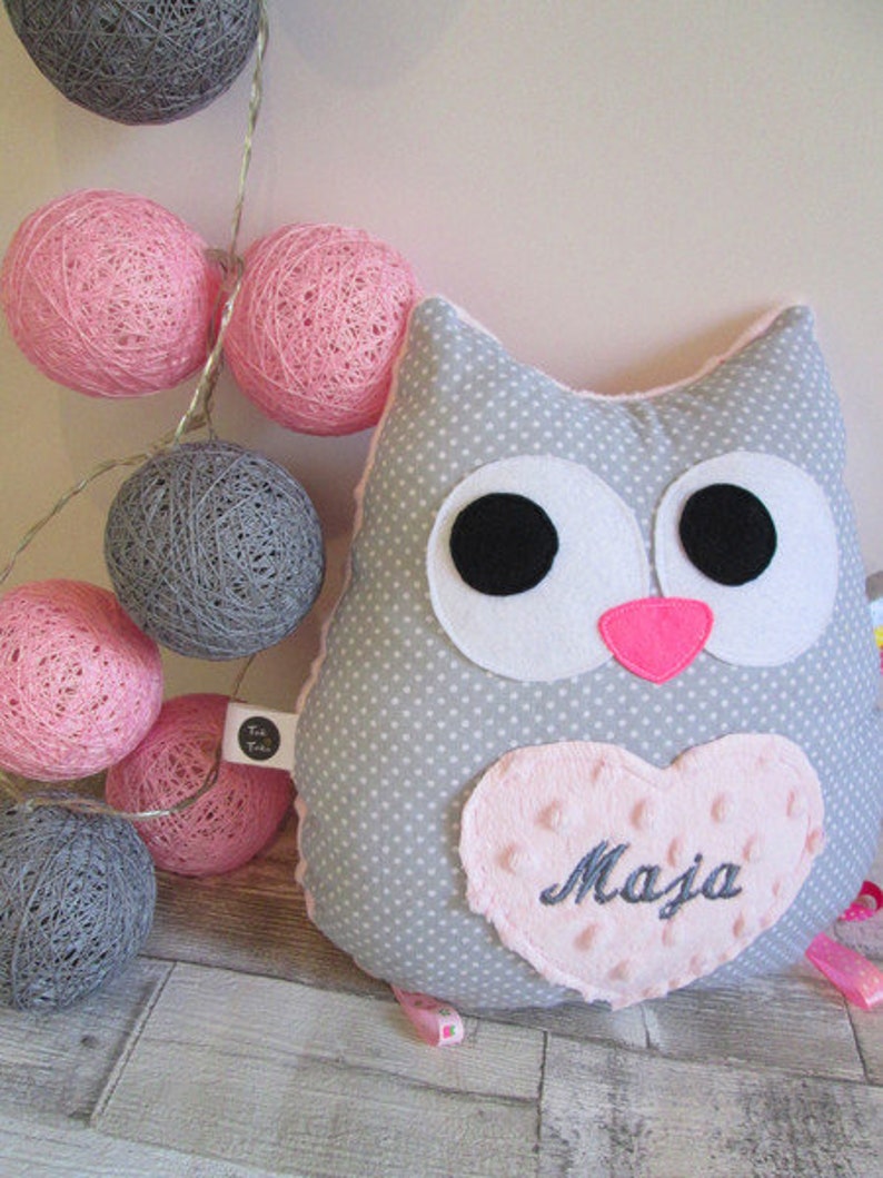 Owl cuddly Minky with baby name image 2