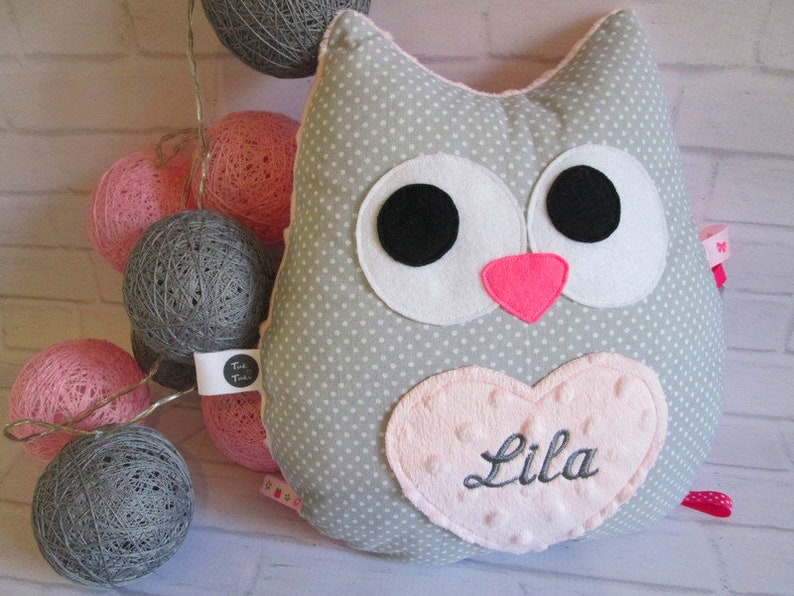 Owl cuddly Minky with baby name image 1