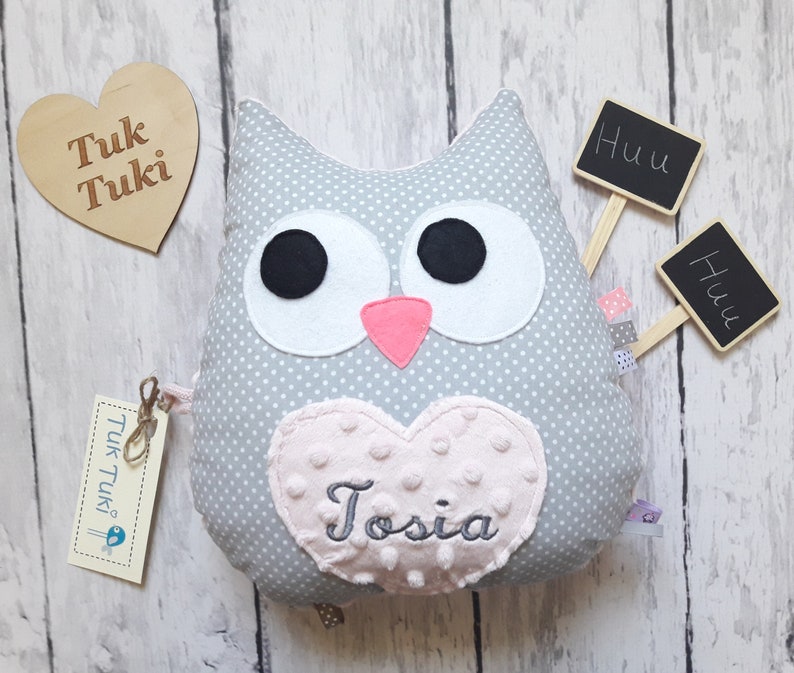Owl cuddly Minky with baby name image 3