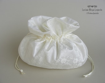 Brauttasche Hochzeit ivory, Kommuniontasche aus Satin, Brautbeutel cream, creme, Tasche Braut, Kommunionbeutel, Handtasche Beutel Kommunion