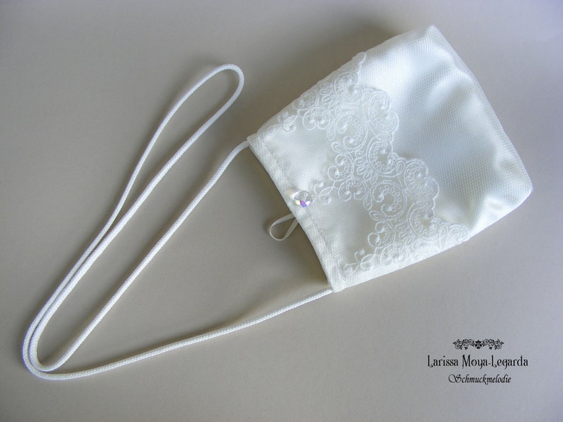 Brauttasche Hochzeit, Umhängetasche Braut, Kommunion Tasche aus Satin mit Spitze ivory, Handtasche Erstkommunion, Kommuniontasche creme Bild 2