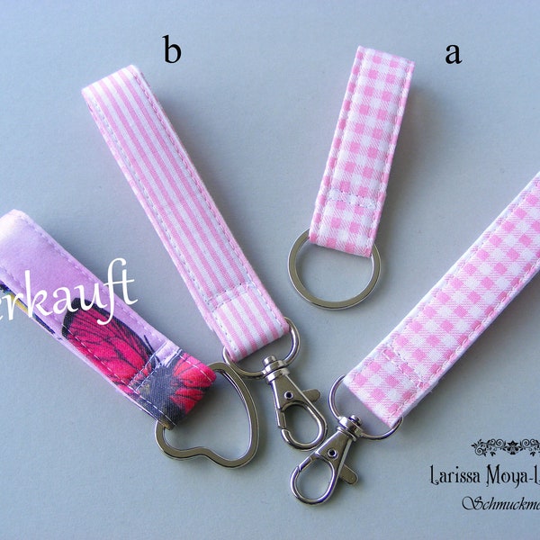 Schlüsselband genäht kurz rosa, Taschenbaumler aus Baumwolle, Schlüsselanhänger aus Stoff pink, Anhänger für Schlüssel, Geschenk Idee