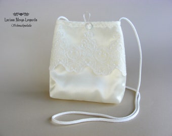 Bridal bag wedding, shoulder bag bride, communion bag made of satin with ivory lace, first communion handbag, communion bag cream