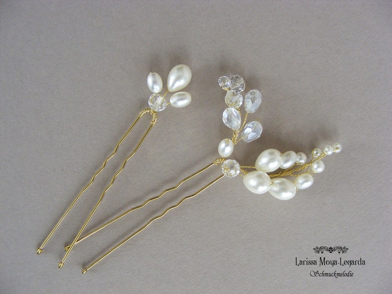 Haarnadeln Set Für Hochzeit – 5-teilig Mit Violetten Perlen, Strass & Goldblättern, Für Braut & Brautjungfern