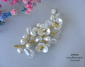 Bridal hair accessories ivory, wedding headpiece with glass beads, bridal hair jewelry, pearl hairpin, wedding jewelry, communion jewelry
