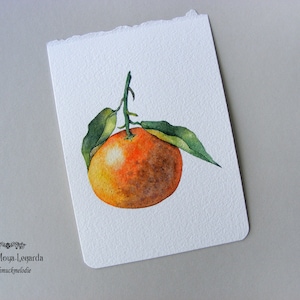 Mandarine Aquarell Postkarte A6 handgemalt, Aquarellbild Original - kein Druck! Karte 10,5x14,8 cm handgemacht, Wanddeko, Geschenk Deko Idee