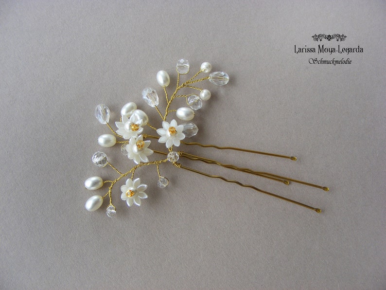 Goldener Braut-Kopfschmuck Mit Kristallblumen & Perlen – Haarnadel Mit U-Clip Für Hochzeit & Festliche Anlässe
