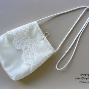 Brauttasche Hochzeit, Umhängetasche Braut, Kommunion Tasche aus Satin mit Spitze ivory, Handtasche Erstkommunion, Kommuniontasche creme Bild 6