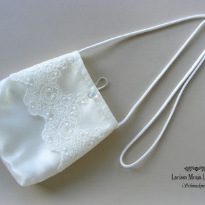 Brauttasche Hochzeit, Umhängetasche Braut, Kommunion Tasche aus Satin mit Spitze ivory, Handtasche Erstkommunion, Kommuniontasche creme Bild 10