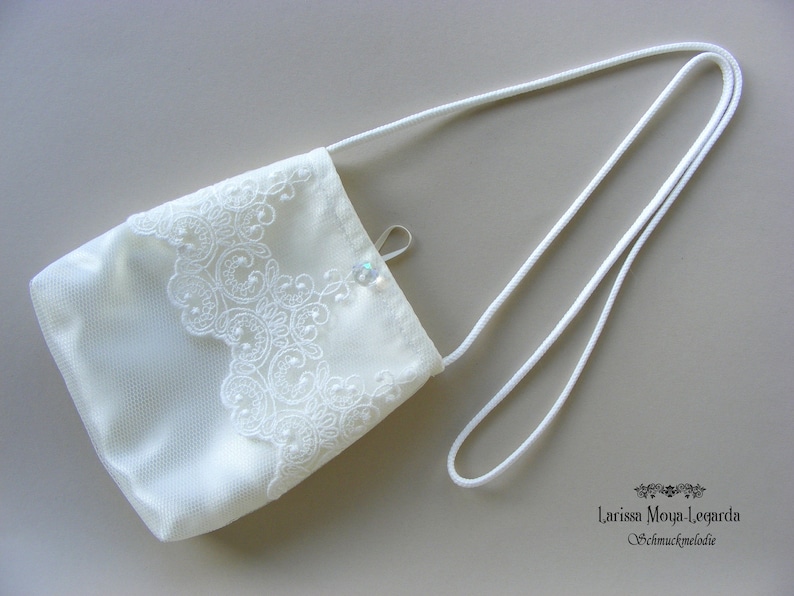 Brauttasche Hochzeit, Umhängetasche Braut, Kommunion Tasche aus Satin mit Spitze ivory, Handtasche Erstkommunion, Kommuniontasche creme Bild 10