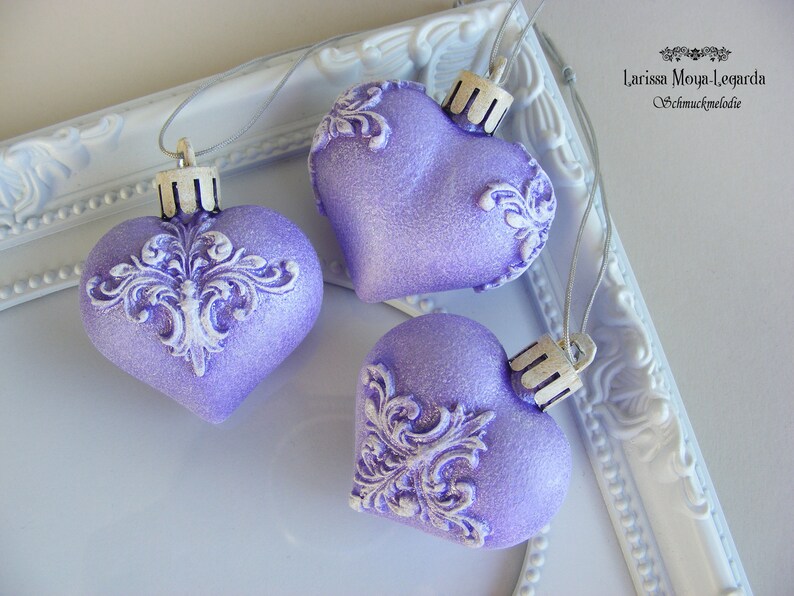Weihnachtskugeln Set Herz vintage Stil flieder 3 Deko Herzen Etsy.de