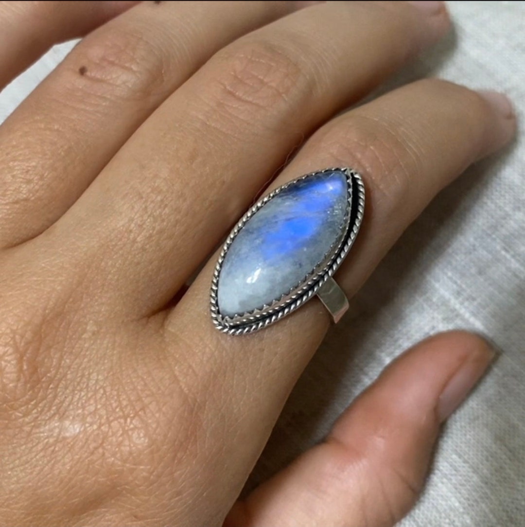 Marquise Rainbow Moonstone Ring