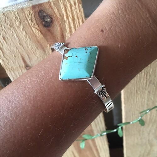 Number 8 shops Rare turquoise Sterling Silver adjustable Cuff