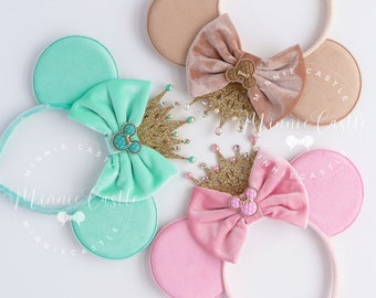 Mickey Ears, Minnie Ears with Crown, Mickey Ears, Minnie Charm Velvet Mouse Ears, Minnie Ears, Pastel Color Mickey Ears, Mouse Ears Headband