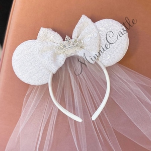 Mickey ears with tiara, Bride ears, Mickey ears, Bride  Minnie ears, Bride Disney ears headband, Wedding ears, anniversary Mickey mouse ears