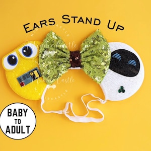 Yellow Robot Mickey Ears,  Mickey Ears, Walle Mouse Ears, Baby Toddlers Mouse Ears, Minnie Ears with Elastic Headband, Mouse Ears Headband