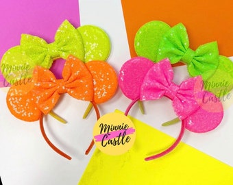 Mouse Ears Neon Headband Mickey Minnie Sequin Ears Kids & Adults